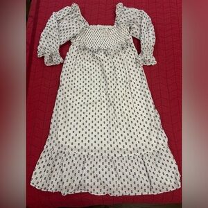 Frances Hart smocked white and navy blue midi dress. Size large.